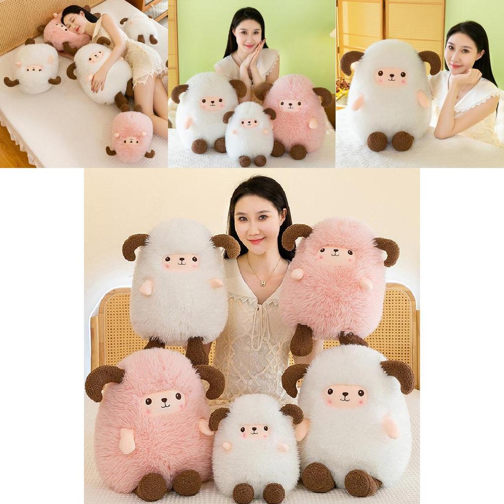 Adorable White And Pink Plush Sheep Toy Soft Stuffed Animal Cushion For Girls Gifts