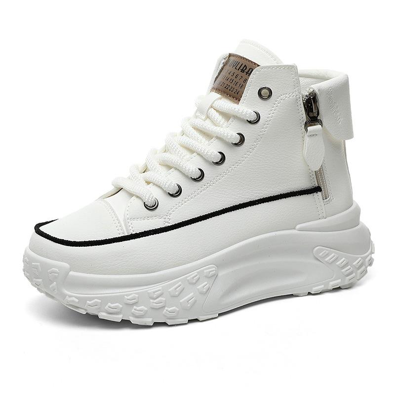 Women's ZY0011 High-Top Sneakers, Autumn 2023, Round-Toe, Thick-Soled, Height-Increasing, Casual Street Style.