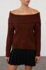 Women's Fashion Stylish Sweater Plum Soft Textured Carmen Collar Knitwear Sweater
