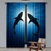 2Pcs Shark Curtains Silhouette Of The Fishes Swimming At Twilight Night Moon Mystic Sea Scenery Living Room Bedroom Window
