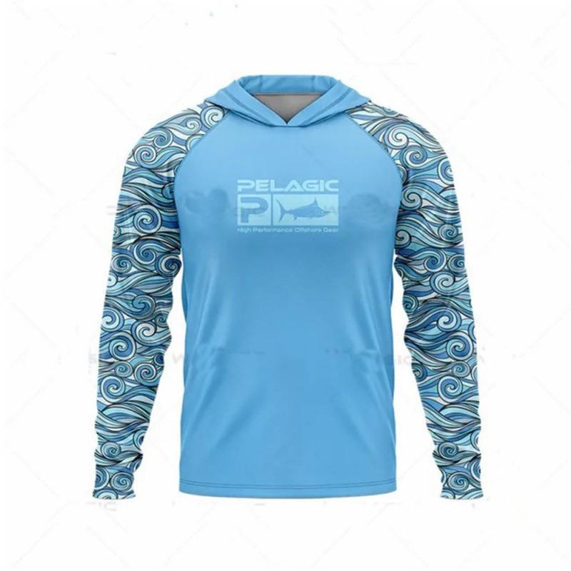 Mens Long Sleeve UV Protection Fishing Shirt Breathable Quick Dry Hooded Sunproof Outdoor Angling Top