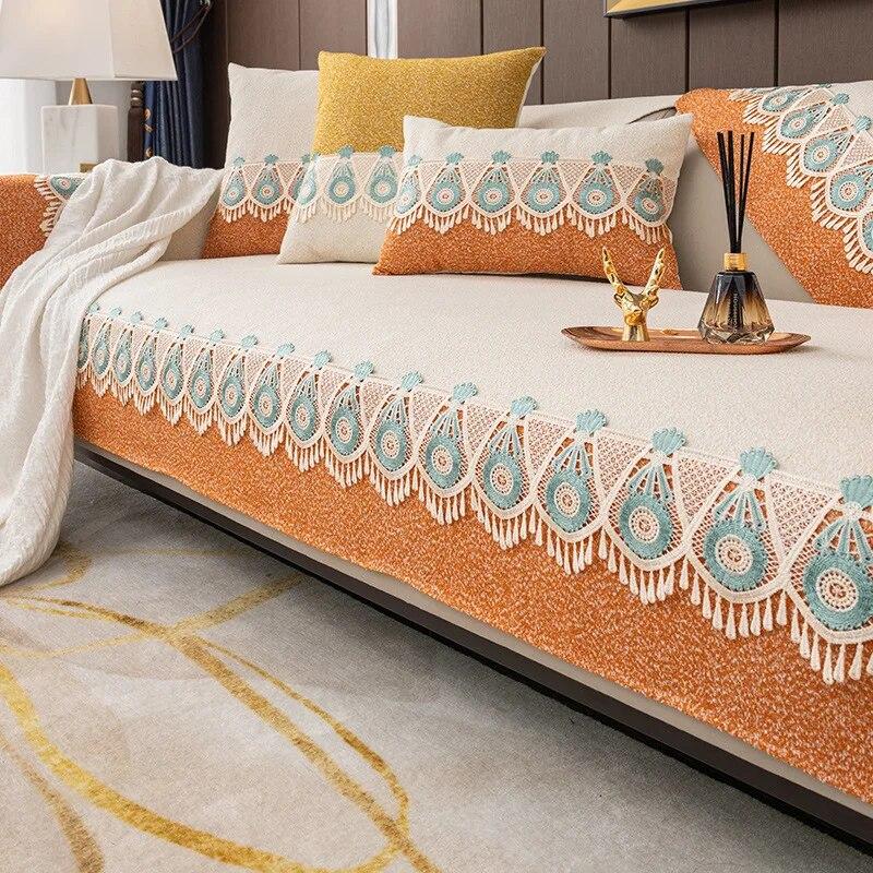 Husă de canapea din chenille pentru sufragerie Canapele anti-alunecare Prosop Huse de canapea în formă de L Covoraș de colț pentru canapea Pern de scaun Casă modernă