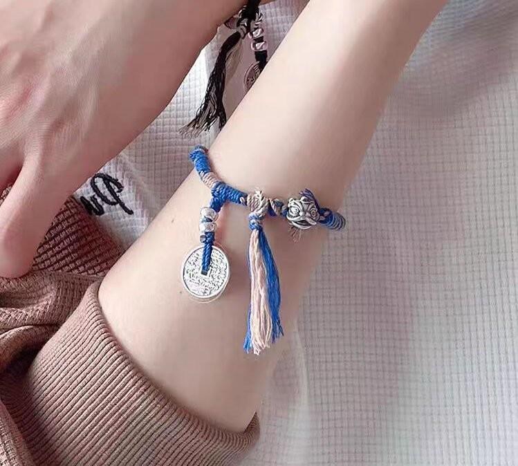 

Китайский Южный Лев Монета Вязаные Браслеты Украшения Ювелирные Изделия Подарки Мода синий