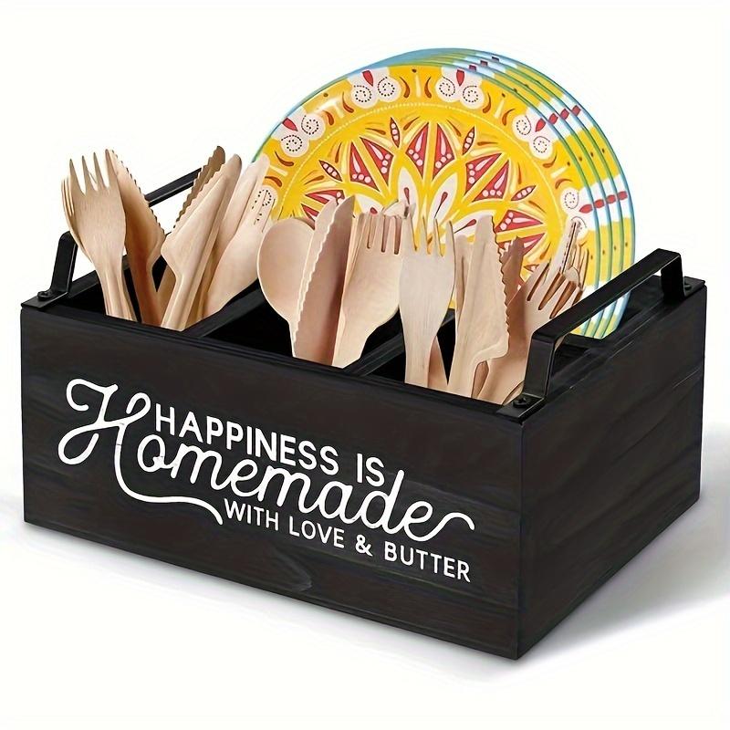 1 szt. Pudełko do przechowywania przyborów kuchennych w stylu vintage, Pałeczki, Noże, Widelce, Łyżki, Łazienkowe Drewniane Stolne Sortowanie Wielokomorowe