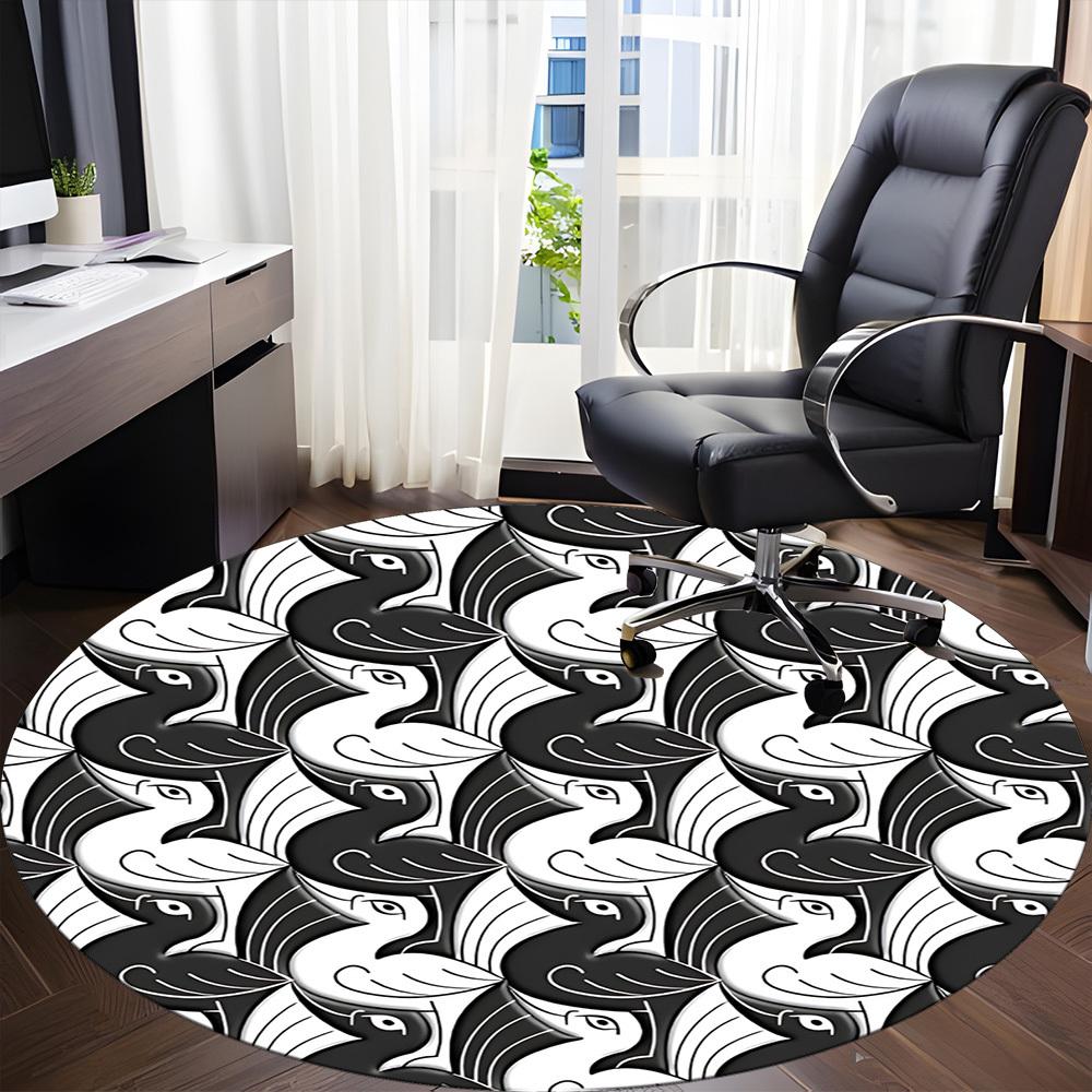 1pc Swan Pattern Office Round Area Rug, Indoor Mat Suitable For Office, Under Office Chairs Bedroom Living Room Home Decor, Room Deco