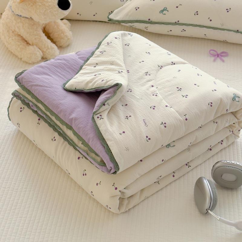 New Sweet Printed Air-Condition Blanket Soft Skin-Friendly Quilted Quilt Breathable Cooling Summer Comforter Queen King Beds