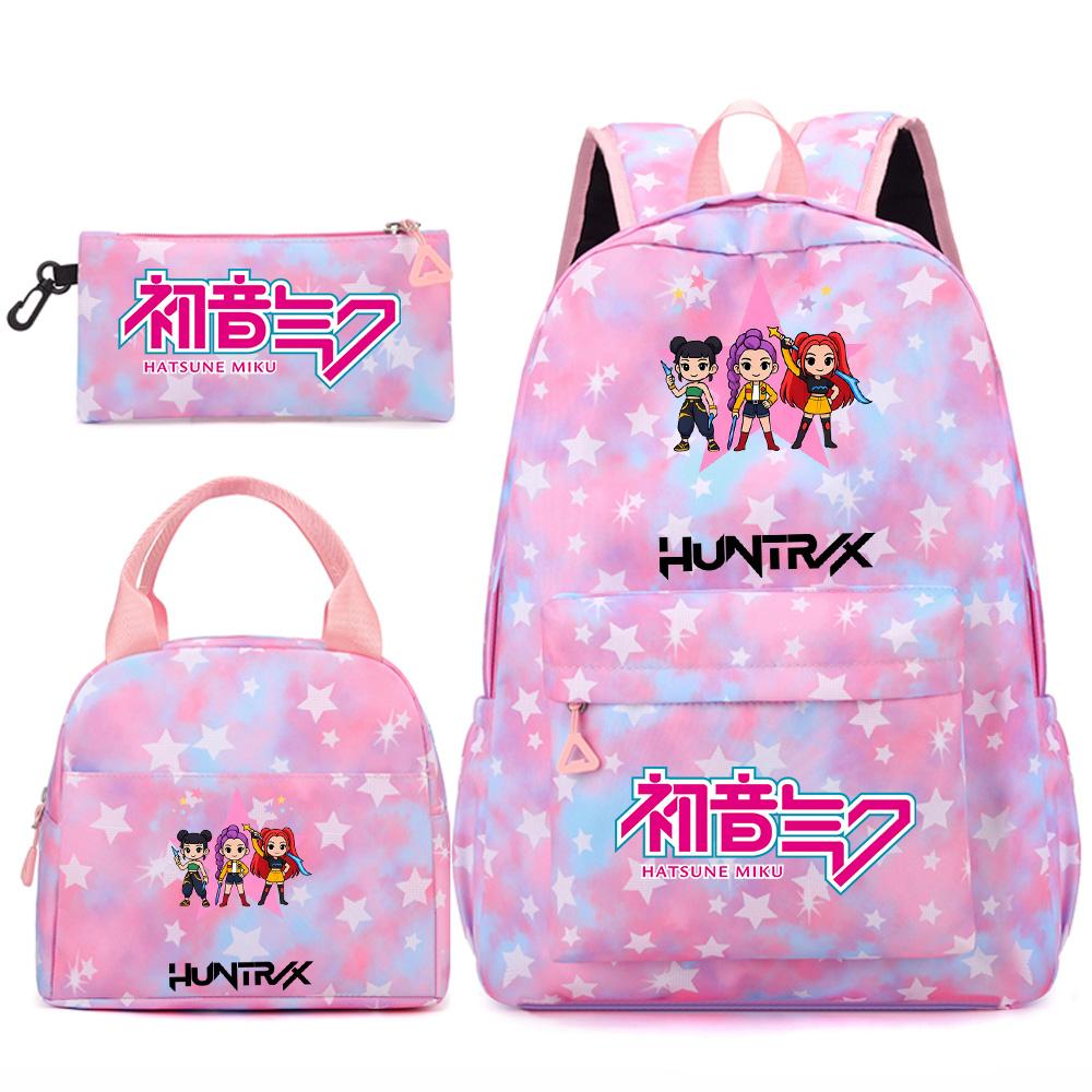 3Pcs/set Anime Cartoon Demon Hunters Printed Backpack Handbag Pencil Case for Teenger Student Girl Boy Large Capacity Waterproof Bookbag