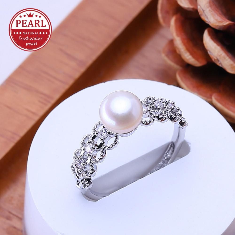 

LSOOYH Freshwater Pearl Rings For Women Classic Silver Color Party Ring Anniversary Birthday Gifts adjustable белый