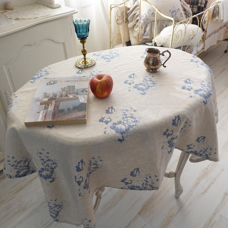 Blue French Rose Linen 6-Person Tablecloth/Tablecloth 130x210 Off-White (130x210)