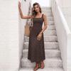 Summer New Style Retro Vacation-themed Long Dress with Strappy Design, Polka Dots, Square Neckline, Sleeveless and Fitted At The Waist.