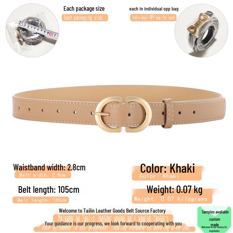 Dámský jednoduchý všestranný kožený pásek s kovovou přezkou—Korejský ležérní styl Pásek na džíny