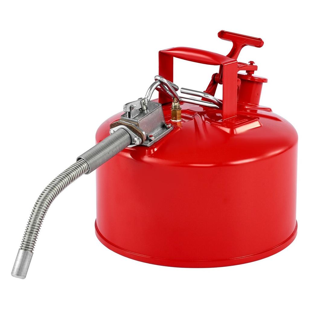 Safety Gas Can, 9.5 L Type II Red Safety Can for Gasoline with Stainless Steel Flame Arrester, Self-Closing Lid, and Flexible Metal Spout, Carbon