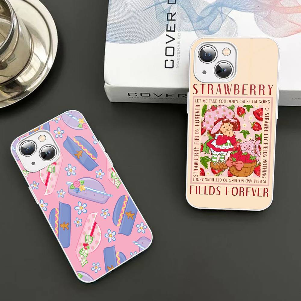 S-Strawberry-shortcake Girl Tempered Glass For Iphone 14 13 12 11 Pro Mini XS MAX 14Plus X XS XR Cover