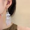 Ethnic Style Silver Flower Wind Chimes Fringed Earrings European and American Temperament Fashion Ear Hook Niche Personality High-end Earrings
