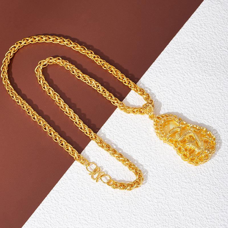 Vietnamese Sand Gold Necklace Men'S Gold-Plated Color Will Not Fade For A Long Time, Pattern Dragon Chain Maitreya Buddha Guanyin Brand Domineering