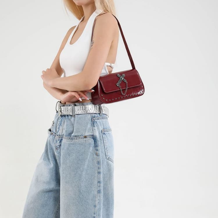 Nieten-Kreuz-Achseltasche Damen-Schultertasche