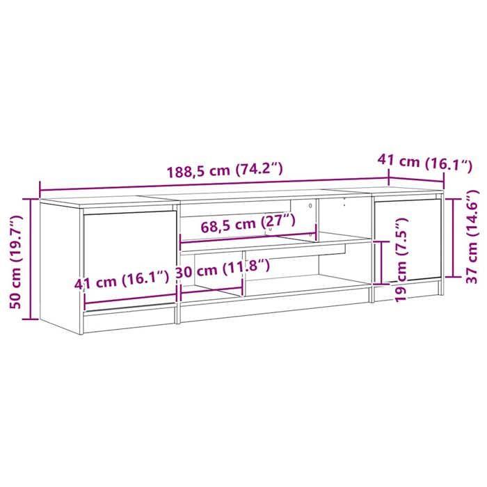 VidaXL Meuble TV blanc 188,5x41x50 cm bois d'ingénierie, support TV, meuble télé, meuble multimédia, banc TV, meuble hifi, 3328417