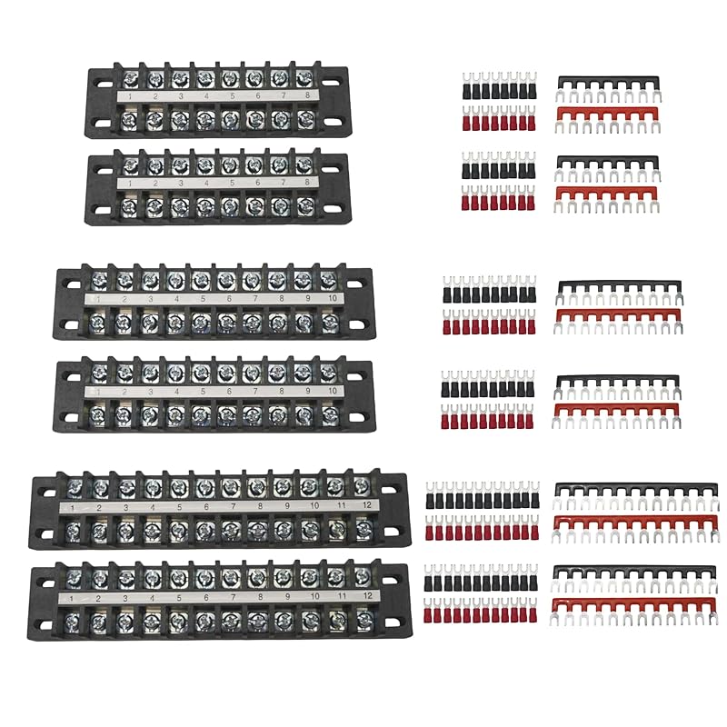 Dual Terminal Blocks – 2 Sets of 2/4/6-Position Strips with Jumpers & Connectors for Enhanced Electrical Wiring and Power Distribution