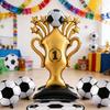 5Pcs Soccer Theme Foil Balloon Set, Jumbo Standing Champion Trophy & 18-Inch Football Mylar Balloons, Aesthetic Sports Event Dec
