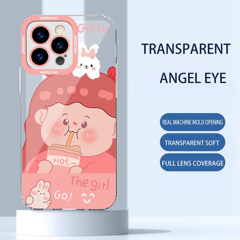 Apple 15 Pro Bunny Fat Girl Mini Milchtee 8/7/11/12/14 Rundumschutz Transparent Sturzsichere Hülle.