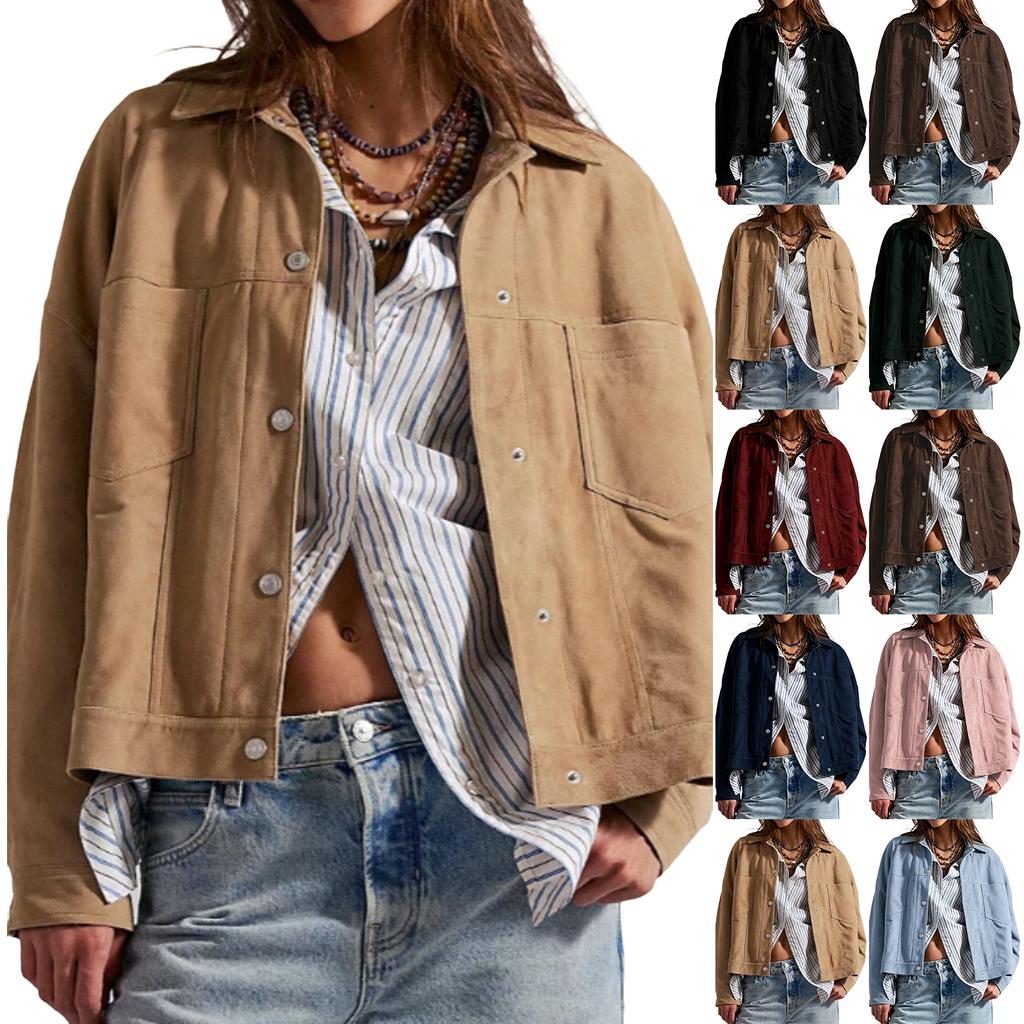 Women's Fashion Zip-Up Loose Fit Color Casual Jacket for Everyday Wear