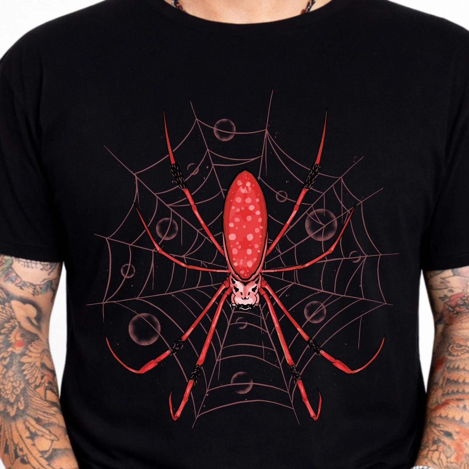 Spider Web Creepy Arachnid Gothic Horror Halloween Dark Art T-Shirt. XL
