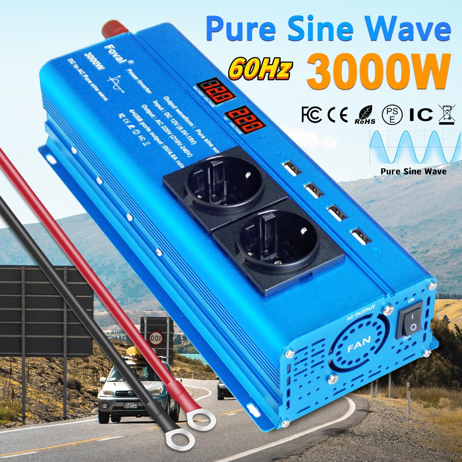 

3000W (Вершина горы) DC 12V в AC 230V напряжение 1500W номинальная мощность чистый синусоидальный инвертор 4 x 5V 2.4A USB порты для кемпинга дома автономные солнечные системы 12V 60Hz 3000W EU синий