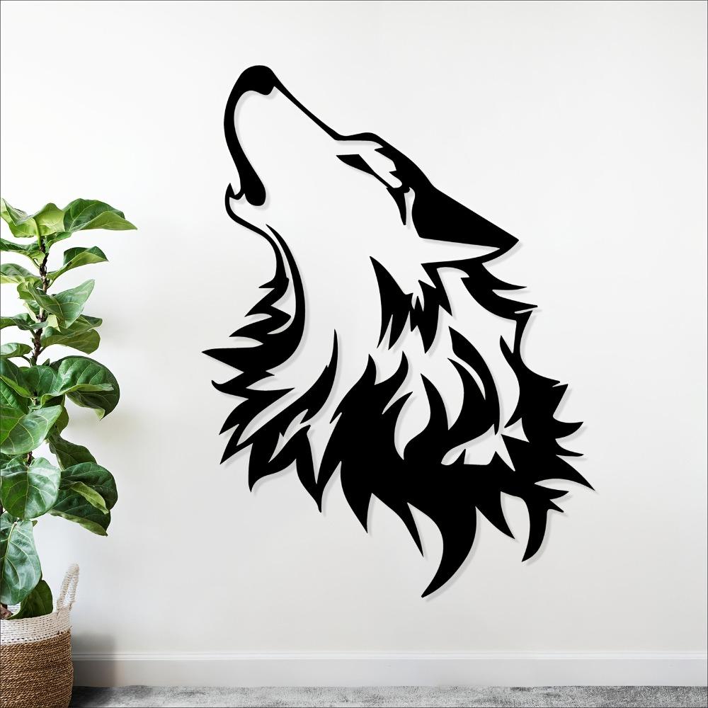 1pc Howling Wolf Metal Wall Art, Iron Wolf Sculpture Outdoor Decor for Garden Patio Fence, Christmas Easter Thanksgiving Gift for Wolf Lovers