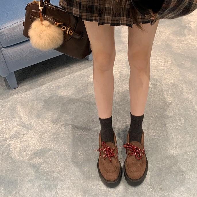 Cowhide~ Grape Mom same retro lace-up small leather shoes women's versatile muffin platform British college style loafers