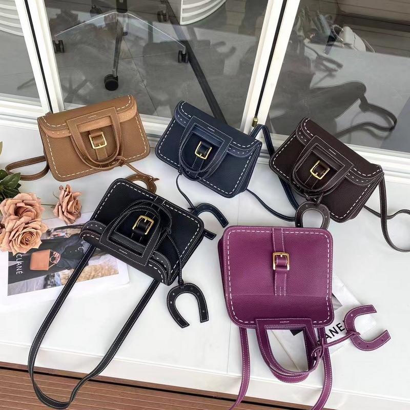 New Lychee Pattern Head Layer Togo Leather Hand Sewn Coarse Thread Horseshoe Bag Handheld Crossbody Leather Women's Bag