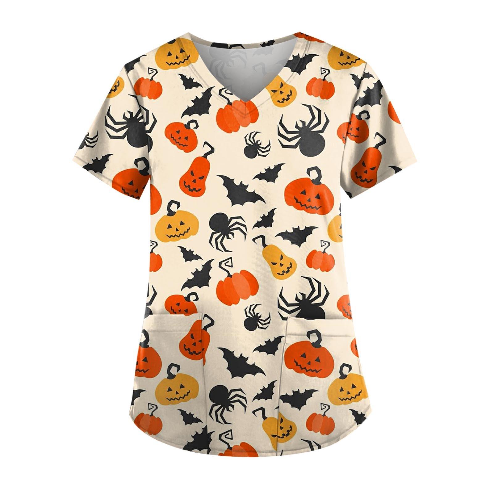 

Женский топ с карманом и карманом с коротким рукавом и v-образным вырезом на Хэллоуин XXXXL бежевый