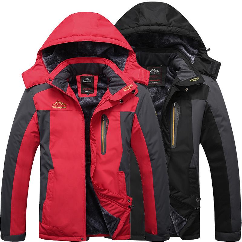 Men’s Plus Size Fleece-lined Windproof Outdoor Cotton Jacket