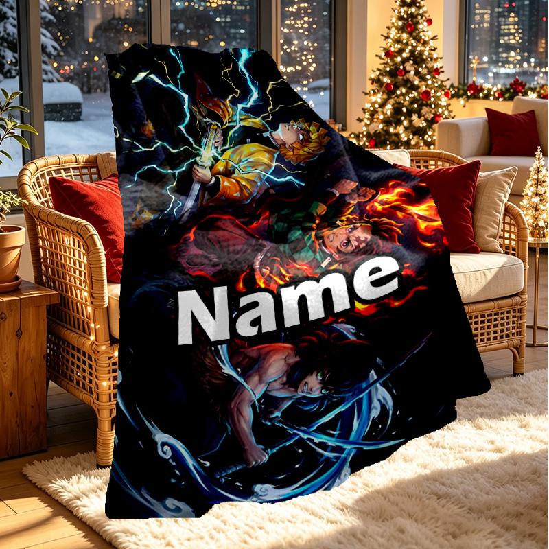 Custom Name Personalized Demon Slayer Print Blanket, Home Decor, Bedroom, Sofa, Camping, Couch, Gifts for Birthday ChristmasEnthusiasts