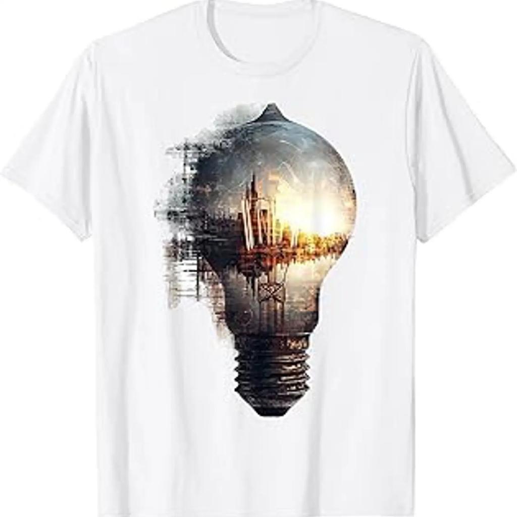 Light Bulb Nature Artwork Art Motif T Shirt Vintage Streetwear Casual Graphic Stretched Breathable Slightly Unisex Homme