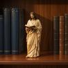 Minimalistische christliche Kunst Jesus liest Bücherregal Figur, Vintage Heilige Skulptur, Handbemalt Gesegnetes Tauf-Andenken Geschenke Harz Statue für Zuhause