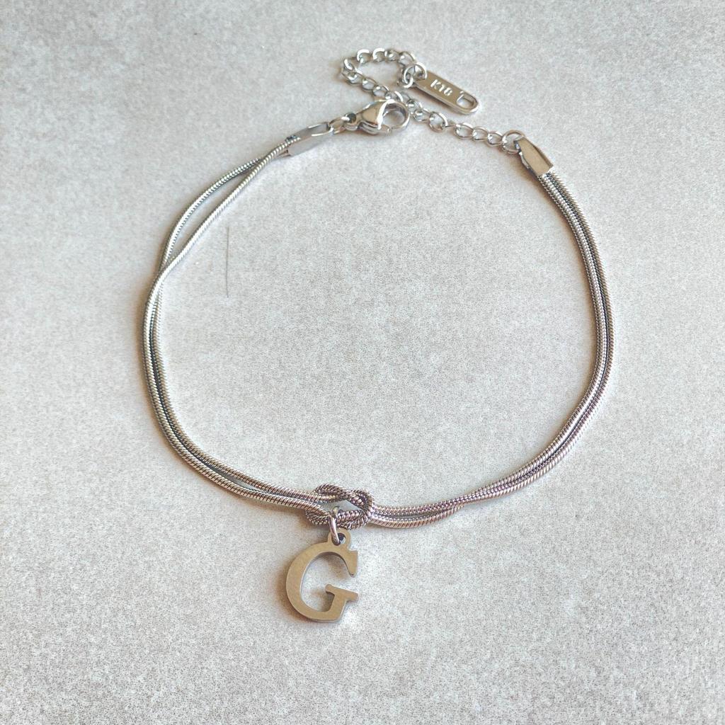 Valentine's Day Stainless Steel Herringbone & Snake Chain Bracelet with 26 Letters Pendant