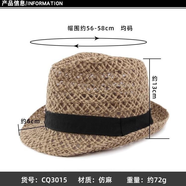 Jazz Straw Hat British Curled Top Hat Summer Men's and Women's Hollow Hat Gentleman's Hat Tide Travel Sunshade Sun Protection Hat