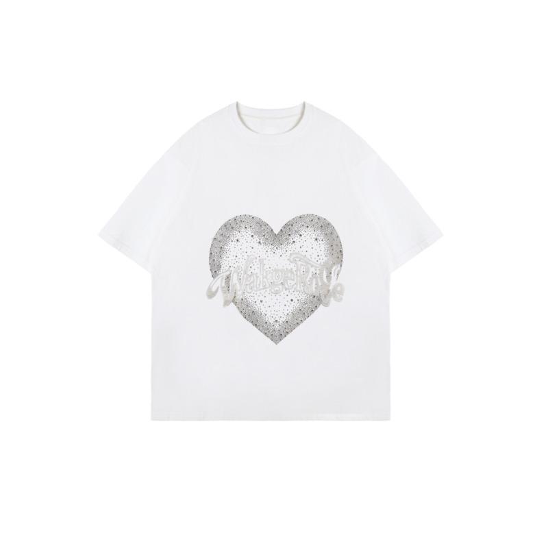 Oversized T Shirt Black Heart Print Wake The Life Graphic Tee Casual Streetwear Fashion Top Women Summer Outfit