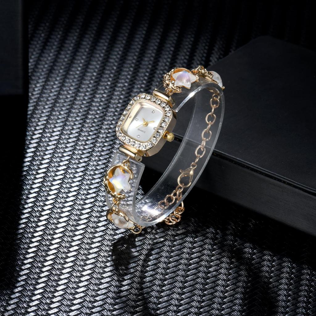 Women's 3-Piece Watch Set with Moon and Stars, Earrings, Moonstone Necklace, Diamond Quartz Watch, Analog, Elegant Design - Perfect Gift for Her