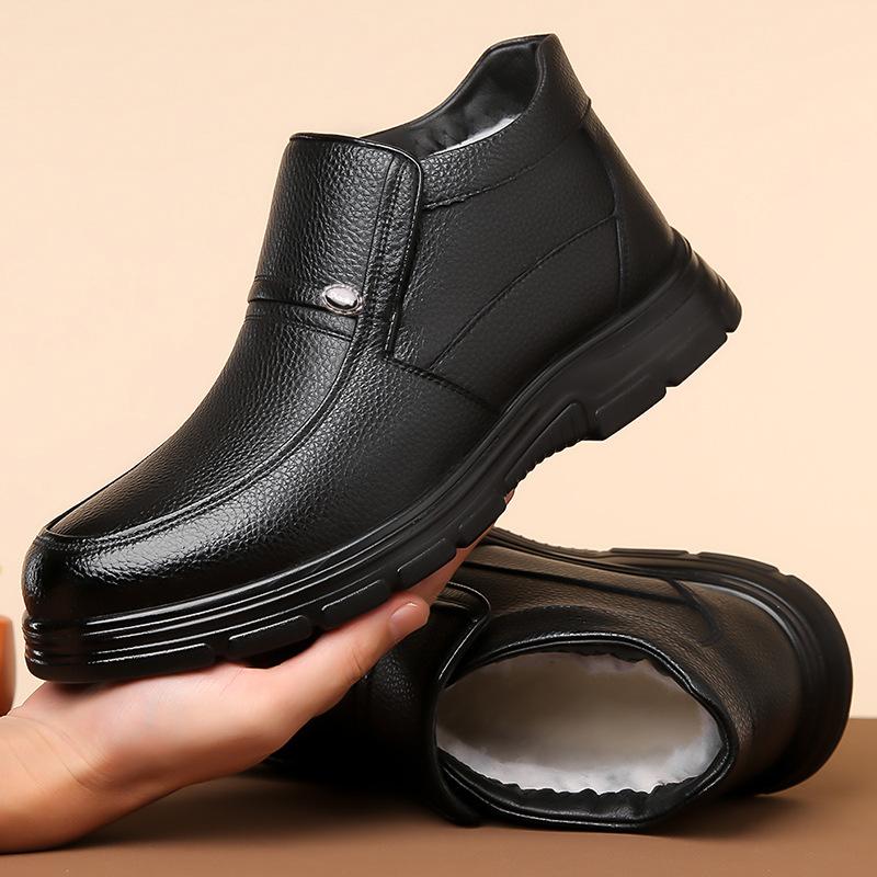 Fashion Cow Leather High Top Cow Leather Boots for Men Solid Color Fashion Casual Winter Cotton Shoes Male Outwear New Ankle Boots Man