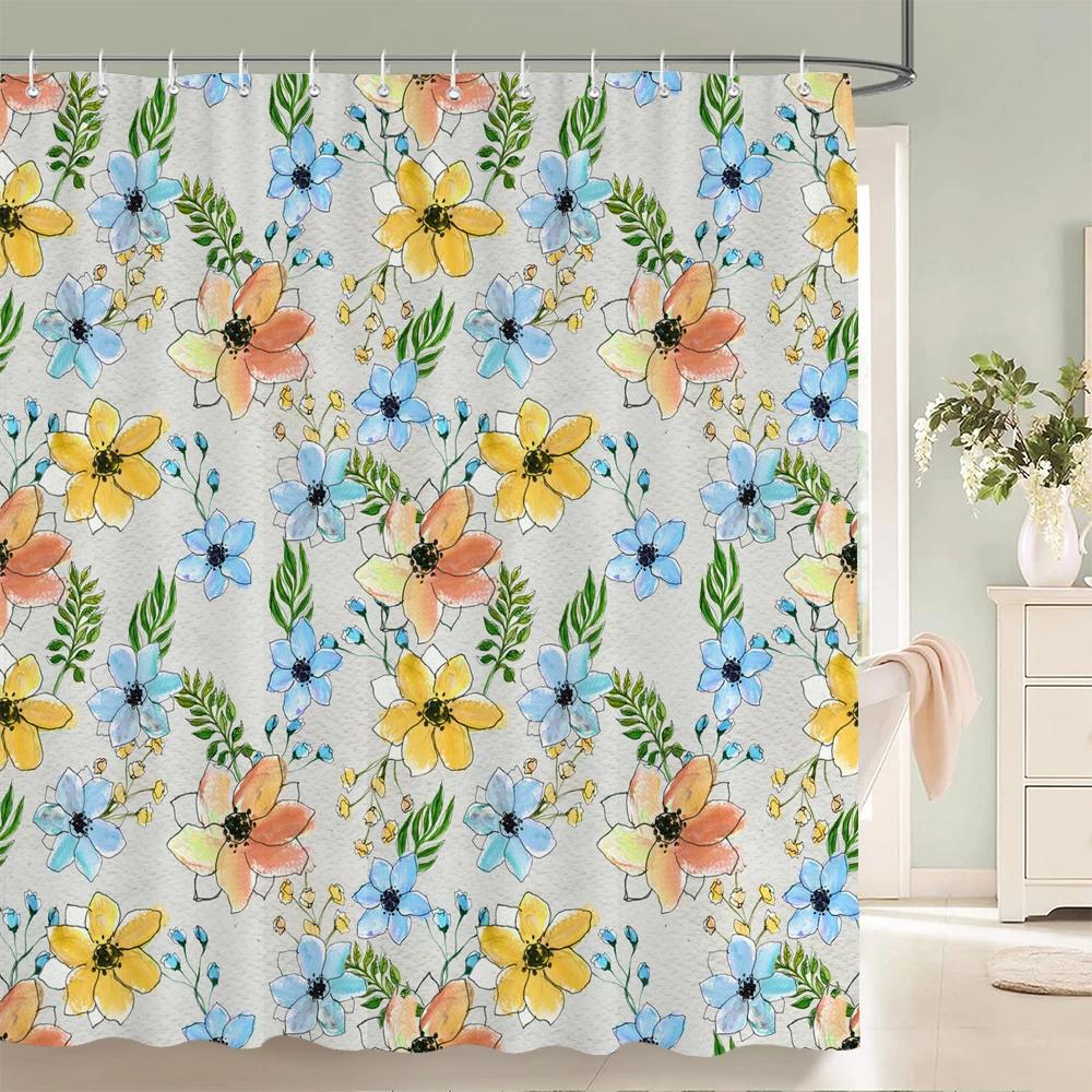 Beautiful Flower Shower Curtains Watercolor Flowers Floral Home Decoration Curtain for Bathroom Polyester Fabric Bath Curtain