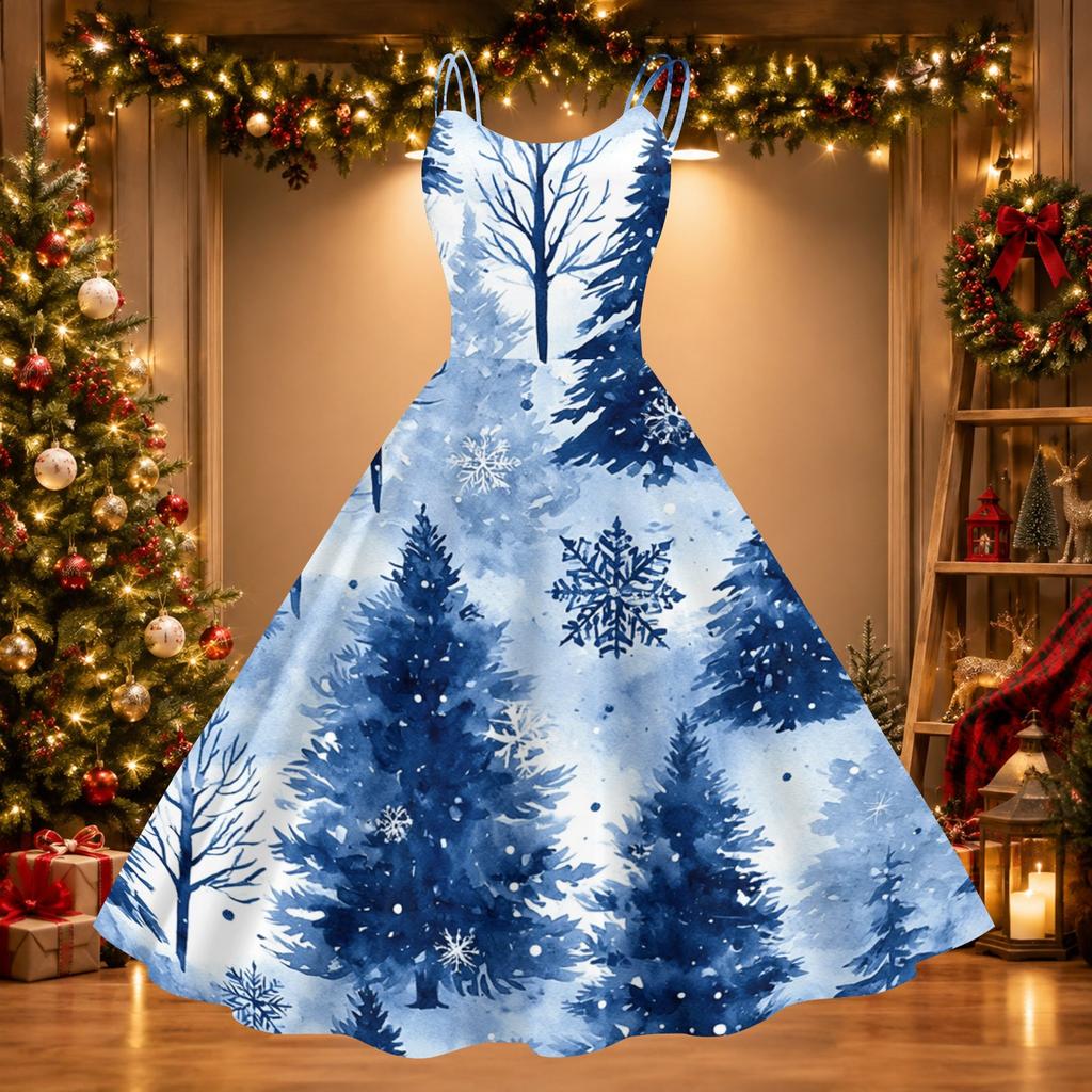 Women's Retro Off-Shoulder Sexy Printed Dress for Christmas Party