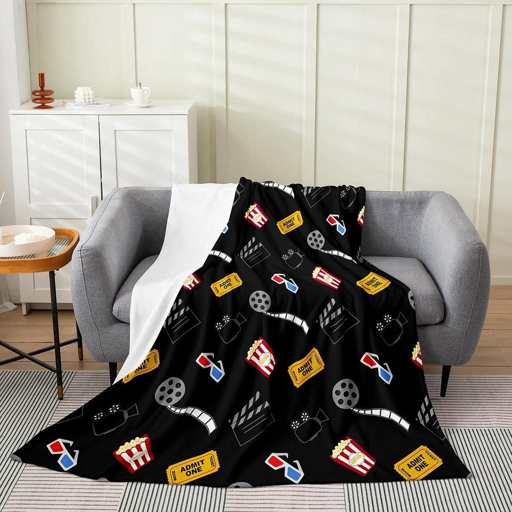 Movie Night Popcorn Printed Blanket for Sofa Bed Travel Camping Living Room Office Conditioning Blanket for All Seasons Gifts