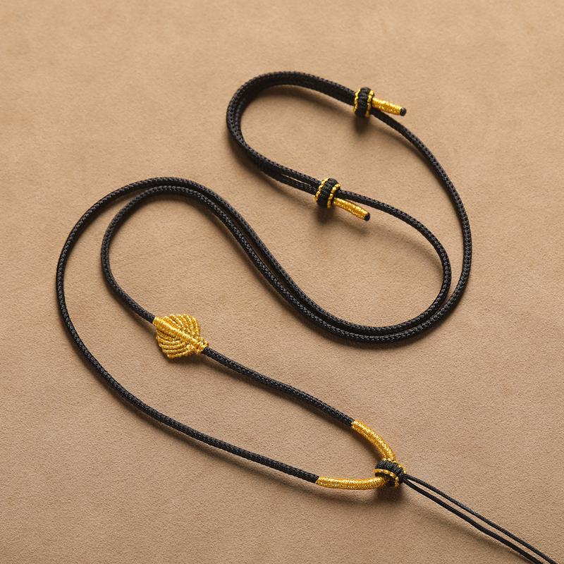 Hand-Woven Black Jadeite Gold Pendant Rope for Men & Women