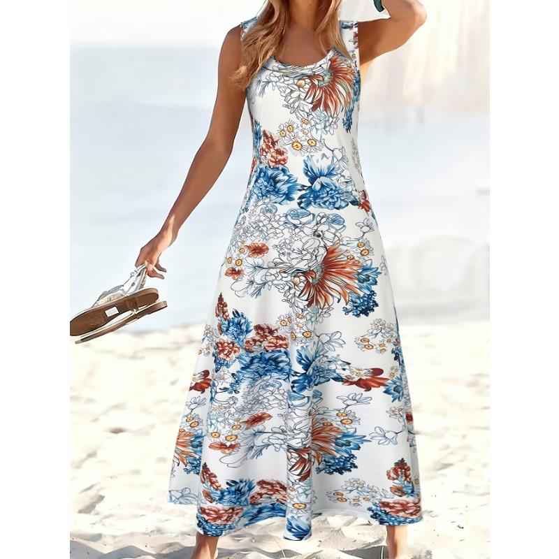 Robe Gilet Sans Manches Motif Cachemire Mode Femme Col Rond Poche Robe Décontractée Vêtements Femme Robe Maxi Bohème Femme