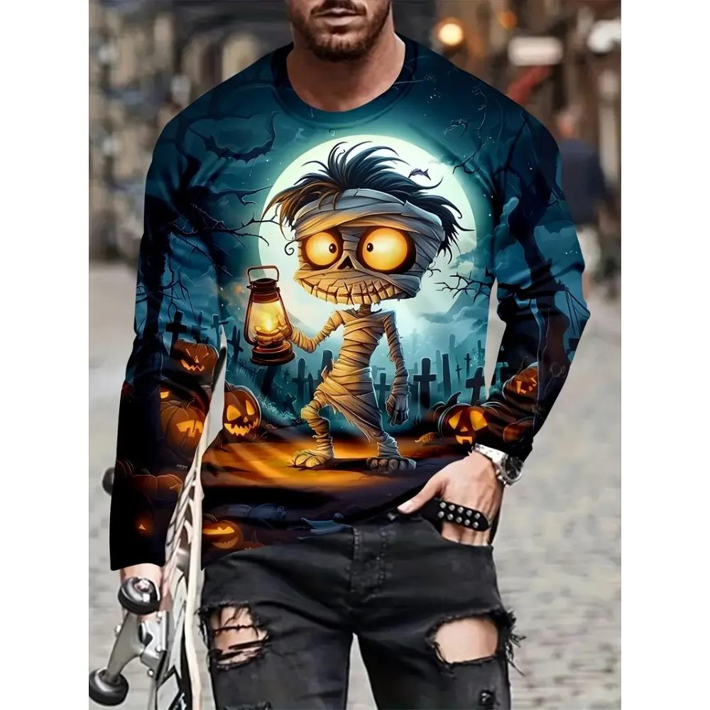 Cartoon Vibrant Rabbit Long Sleeve T-shirt Funny Animal Theme 3D Print T-shirt Man Casual Crew Neck T-shirt