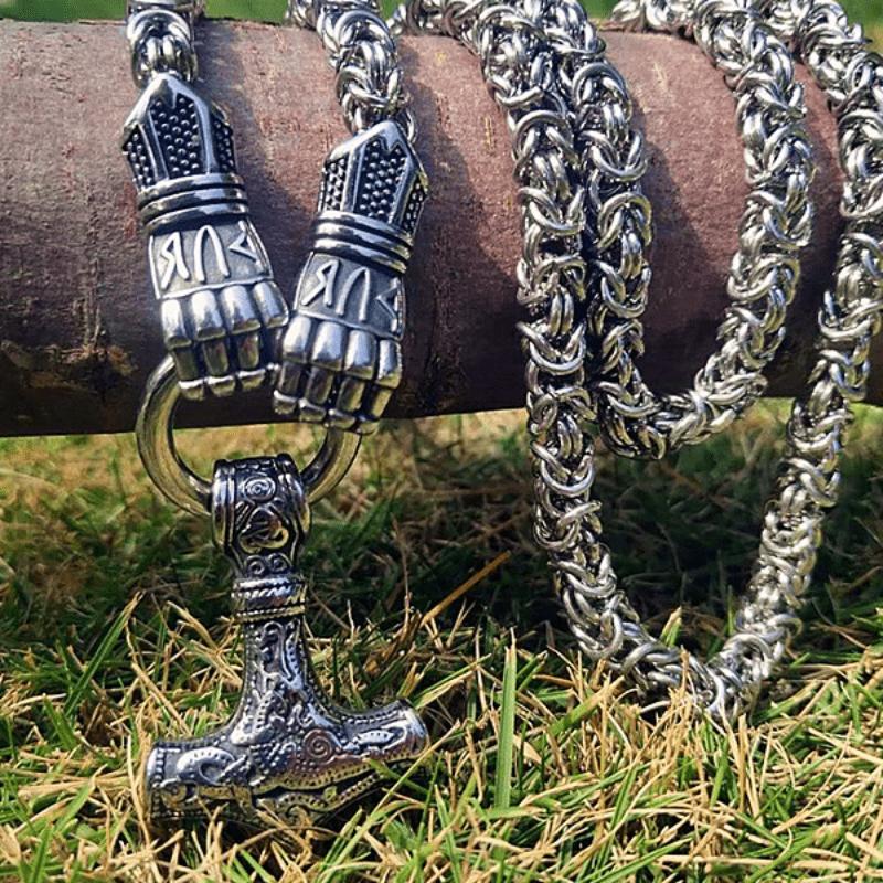 Nordic 3 High Quality Viking Rune Fist Thor Hammer Mjolnir Pendant Necklace Punk Viking Amulet Jewelry