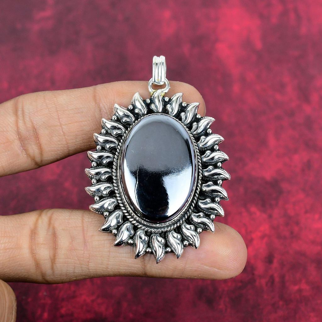 Μενταγιόν Shungite, κοσμήματα πολύτιμων λίθων από μασίφ ασήμι 925, χειροποίητο μενταγιόν, για την Ημέρα των Ευχαριστιών