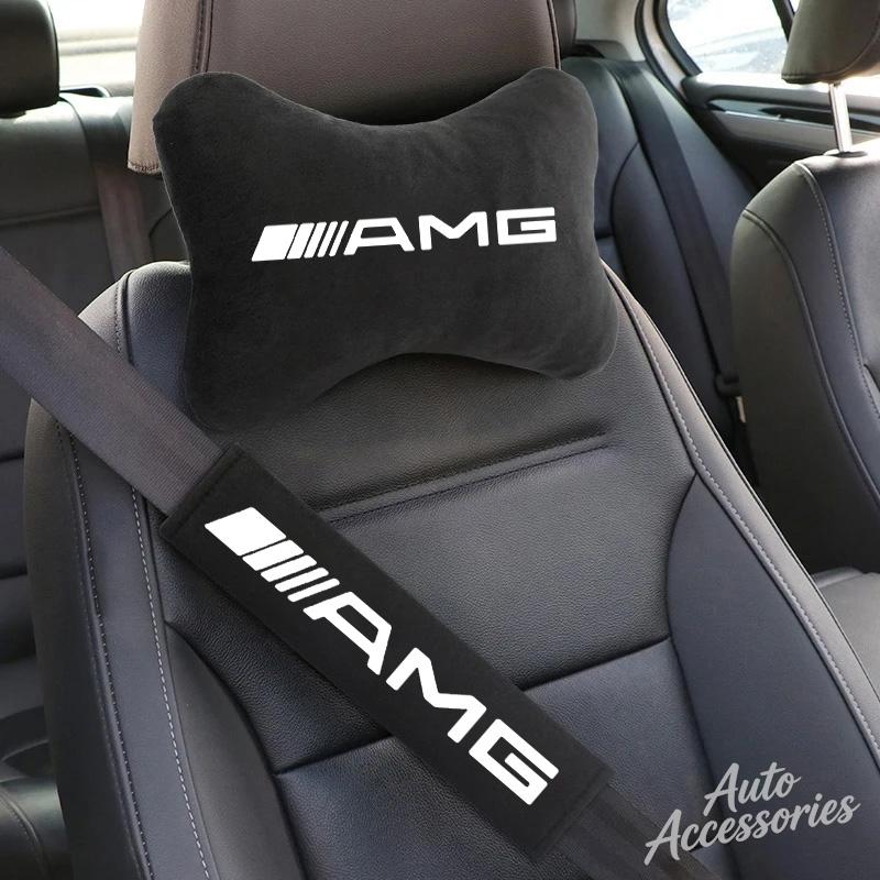 CRX1 Car Seat Headrest Rest Neck Pillow Seat Belt Shoulder Pad For Mercedes Benz AMG W203 W220 W205 W211 W212 W201 W210 W168 Sticker