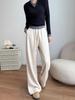 Aixuan White Wool Acetate Wide-Leg Pants: 2025 Autumn/Winter Women's Casual Draped Trousers